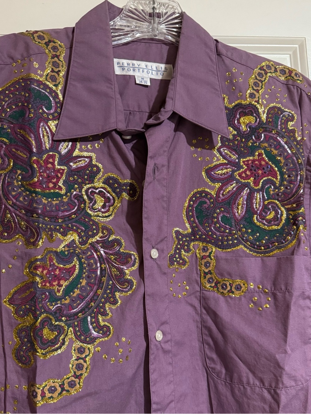 Perry Ellis Purple Paisley Embellished Button-Down Shirt